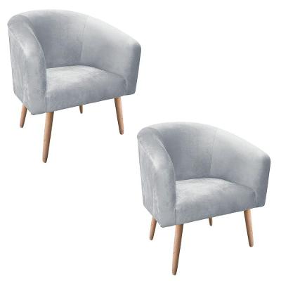 Kit 02 Poltronas Stella Suede Cinza Pés Palito Natural