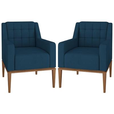 Kit 2 Poltronas Decorativas Sala de Estar Madonna Suede Azul