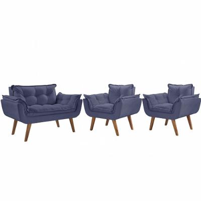 Kit Poltronas Opalla 1 Namoradeira e 2 Poltronas Azul Bic