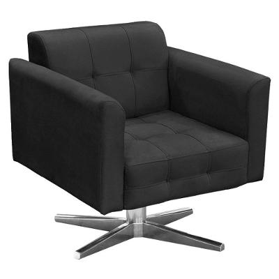 Poltrona Base Cromada Giratória Ana Suede Preto - Ibiza