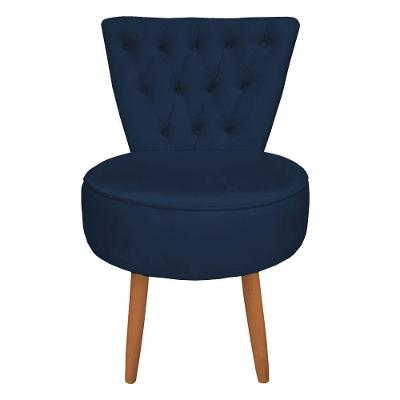 Poltrona Cadeira Decorativa Capitonê Elegância Veludo Pés Palito Castanho - Pallazio Azul Marinho