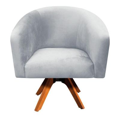 Poltrona Giratória Stella Suede Cinza Base Madeira