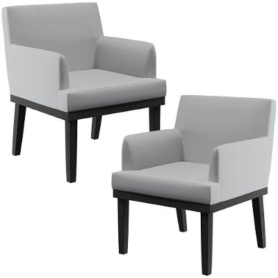 Kit 02 Poltronas Decorativas Sala De Estar Base Preto Beatriz W01 Linho Cinza - Lyam Decor