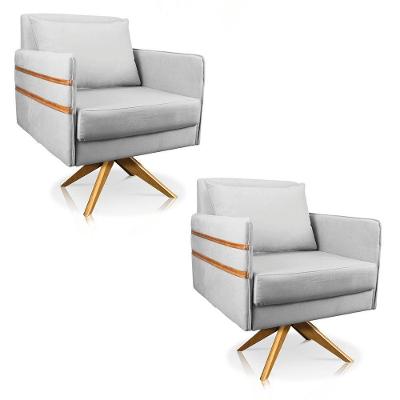Kit 02 Poltronas Giratória Mari Suede Cinza