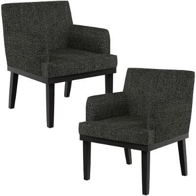 Kit 02 Poltronas Decorativas Sala De Estar Base Preto Beatriz W01 Linho Chumbo - Lyam Decor