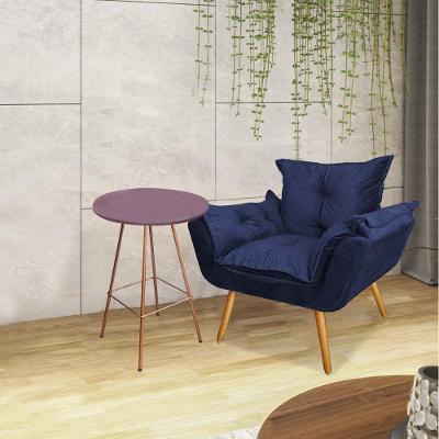 Kit Poltrona Opala Com Mesa Juan Eiffel Ferro Bronze Tampo Redondo Rose Azul Marinho - Ahazzo Móveis