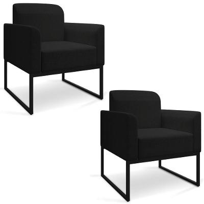 Kit 02 Poltronas Marisa Linho Base Industrial Metálica Preto Cor A79 Preto