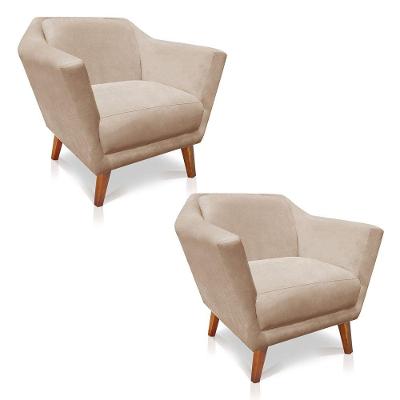 Kit 2 Poltronas Decorativa Pérsia Suede Pés Chanfrado Castanho - Pallazio Cor Bege