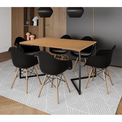 Mesa Jantar Industrial Canela Retangular 137X90Cm Base V Ferro Preto Com 6 Poltronas Pr Cor: Canela