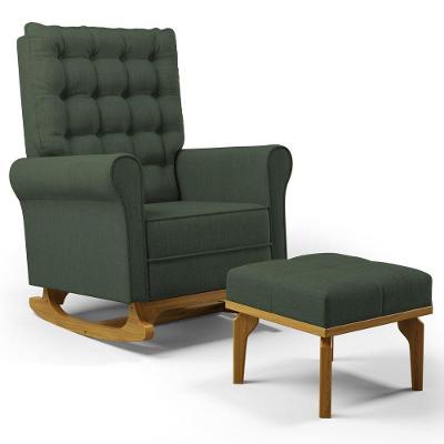 Poltrona De Amamentação Balanço E Puff Base De Madeira Brenda G05 Linho Verde - Mpozenato