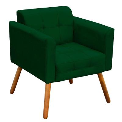 Poltrona Elisa Suede Verde Pés Palito Castanho