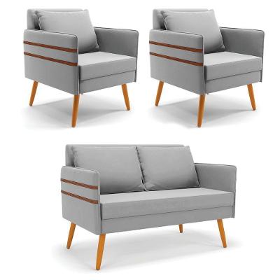 Kit 01 Namoradeira E 02 Poltronas Suede Cinza Castanho