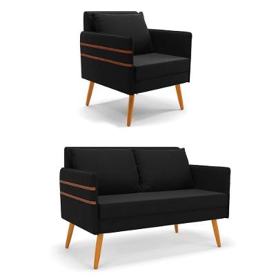 Kit 01 Namoradeira E 01 Poltrona Suede Preto Castanho