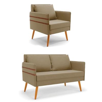 Kit 01 Namoradeira E 01 Poltrona Suede Marrom Rato Castanho