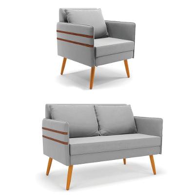 Kit 01 Namoradeira E 01 Poltrona Suede Cinza Castanho