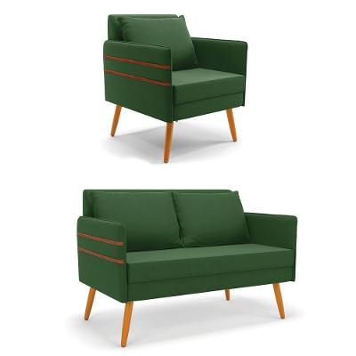 Kit 01 Namoradeira E 01 Poltrona Suede Castanho Verde
