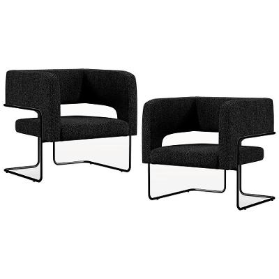 Kit 02 Poltronas Base De Aço Preto Linho Chumbo D-465