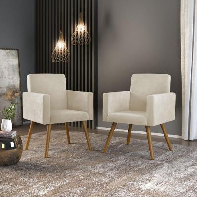 Kit 02 Poltronas Decorativa Sala Bege Cor:bege