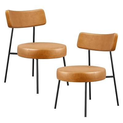 Kit 02 Poltronas Decorativas Para Sala De Estar Base Fixa Londres F01 Couríssimo Whisky - Lyam Decor