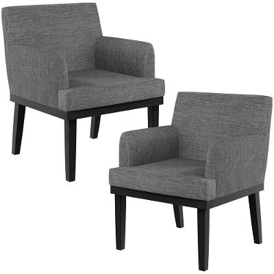 Kit 02 Poltronas Decorativas Sala De Estar Base Preto Beatriz W01 Linho Cinza Escuro - Lyam Decor