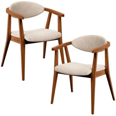 Kit 02 Poltronas Decorativas Para Sala De Estar Jantar Cecília B04 Suede Bege - Lyam Decor