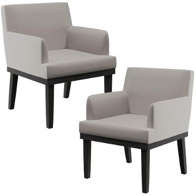 Kit 02 Poltronas Decorativas Sala De Estar Base Preto Beatriz W01 Linho Bege - Lyam Decor