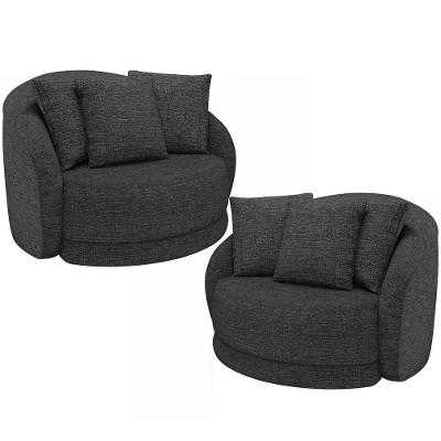 Kit 02 Poltronas Decorativa Para Sala De Estar Base Giratória Witta M03 Linho Chumbo - Lyam Decor