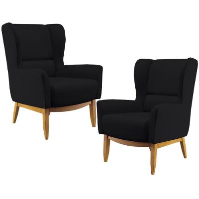 Kit 02 Poltronas Milena D02 Veludo Preto C-300