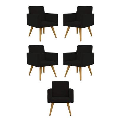 Kit 05 Poltronas Nina Decorativa Para Recepção Balaqui Decor Cor:preto