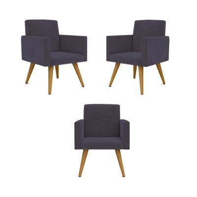 Kit 03 Poltronas Nina Decorativa Para Recepção Cor Cinza Cor:cinza