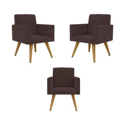 Kit 03 Poltronas Nina Decorativa Para Recepção Cor Marrom Cor:marrom