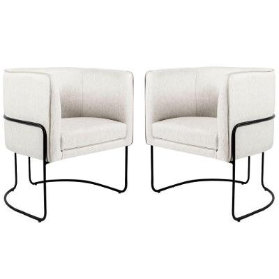 02 Poltronas Decorativas Sala De Estar Base Aço Preto Creme