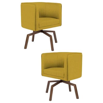 2 Poltronas Ka Madeira Betina B279 Veludo Mostarda