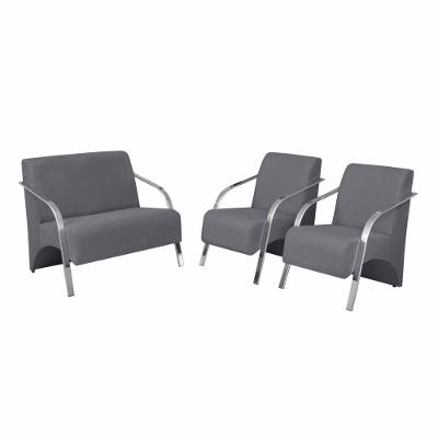 Conjunto Poltrona Vênus Braço Alumínio Suede Grafite.