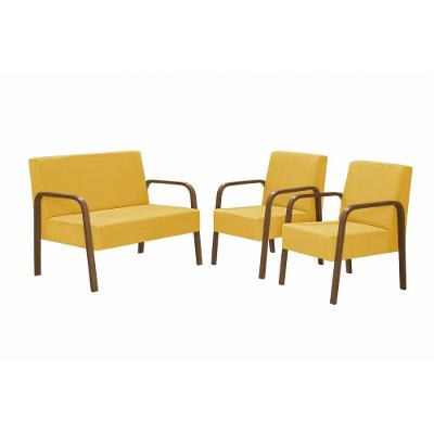 Conjunto Poltronas Jade Braço Madeira Suede Amarelo