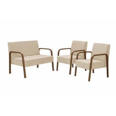 Conjunto Poltronas Jade Braço Madeira Suede Bege