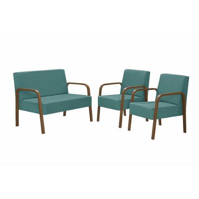 Conjunto Poltronas Jade Braço Madeira Suede Turquesa