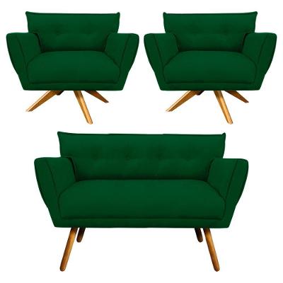 Kit 01 Namoradeira E 02 Poltronas Anitta Suede Verde