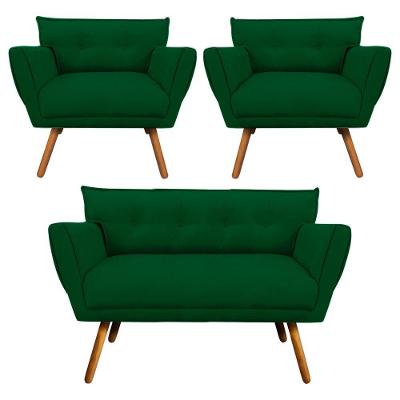Kit 01 Namoradeira E 02 Poltronas Anitta Castanho Verde