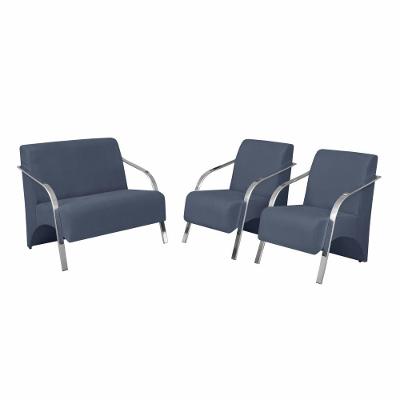 Conjunto Poltronas Vênus Pés Alumínio Suede Azul Bic.