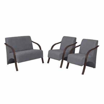 Conjunto Poltronas Vênus Braço Madeira Suede Grafite