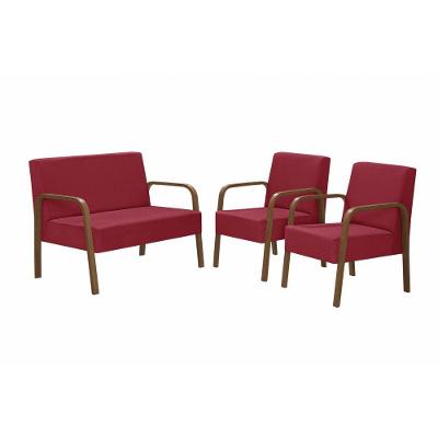 Conjunto Poltronas Jade Braço Madeira Suede Vermelho