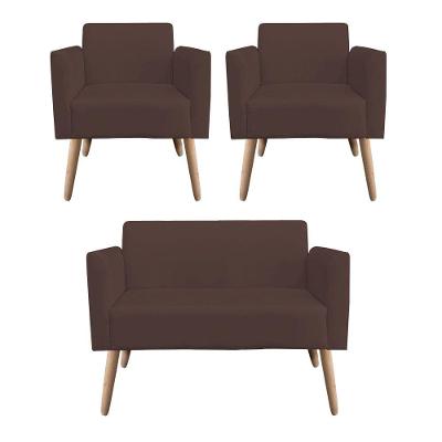 Kit 01 Namoradeira e 02 Poltronas Marisa Suede Pés Palito