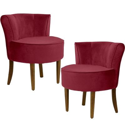 Kit 02 Poltronas Base Madeira Ayla Veludo Marsala
