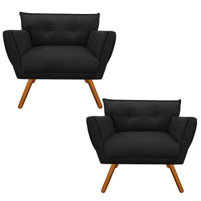 Kit 02 Poltronas Anitta Suede Preto Pés Palito Castanho
