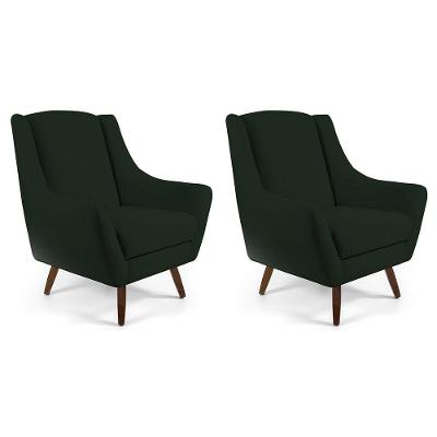 Kit 02 Poltronas Decorativas Sala de Estar Pés de Madeira Naomi Veludo Verde Musgo Gran Belo