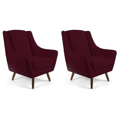 Kit 02 Poltronas Decorativas Sala de Estar Pés de Madeira Naomi Veludo Marsala Gran Belo