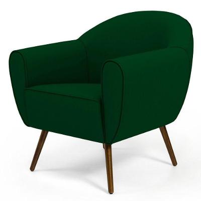 Poltrona Com Pés Palito Nina Veludo Verde Liso C-303