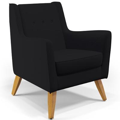 Poltrona Com Pés De Madeira Taroba Veludo Preto C-300