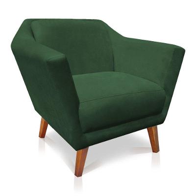 Poltrona Decorativa Pérsia Suede Pés Chanfrado Castanho - Pallazio Cor Verde